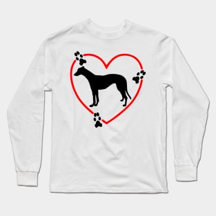 Standing Greyhound Dog Paw Prints Red Heart Long Sleeve T-Shirt